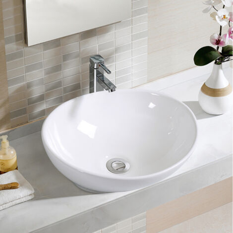 Lavabo Sobre Encimera para Baño Lavabo de Cerámico de Ovalado sin Desbordamiento Blanco