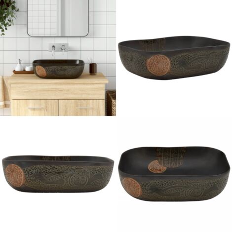 Lavabo sobre encimera rectangular cerámica negro 48x37,5x13,5cm - Cerámica - Baño