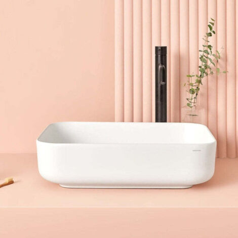 Lavabo sobre encimera rectangular en cerámica CATANIA blanco  50 x 40 cm Blanco mate