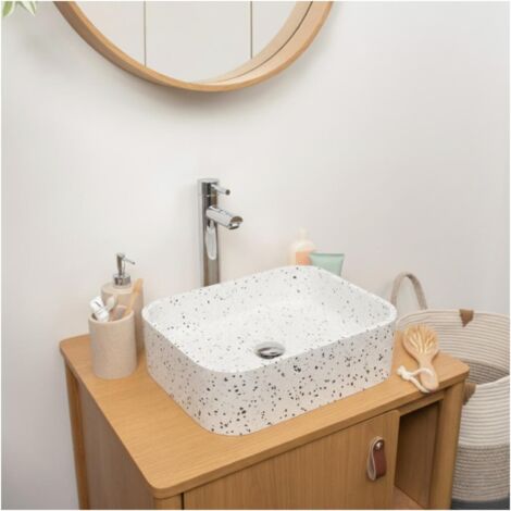Lavabo sobre encimera rectangular MILA en terrazo blanco 45x38cm