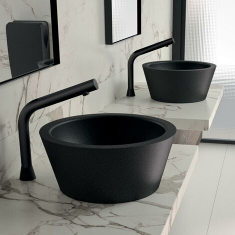 Lavabo Sobre Encimera - Redondo - 37,5 cm - Acero Inoxidable Negro - ALGUI