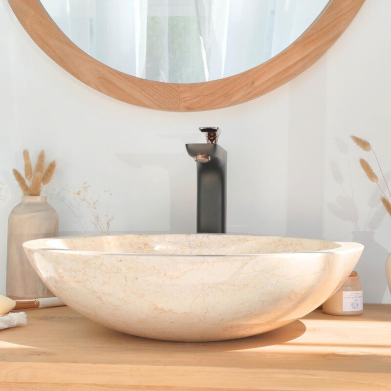 lavabo sobre encimera redondo BARCELONA de mármol color crema