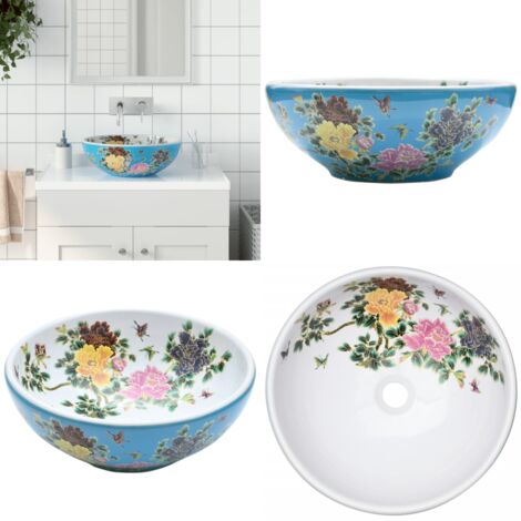 Lavabo sobre encimera redondo cerámica multicolor Φ41x14 cm - Baño - Cerámica