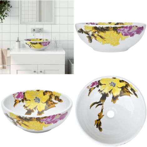 Lavabo sobre encimera redondo cerámica multicolor Φ41x14 cm - Baño - Cerámica
