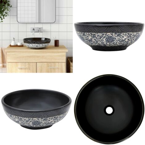 Lavabo sobre encimera redondo cerámica negro y azul Φ41x14 cm - Lavabo cerámico - Baño moderno