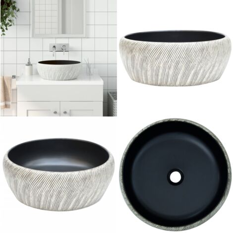 Lavabo sobre encimera redondo cerámica negro y gris Φ41x14 cm - Lavabo cerámico - Baño moderno