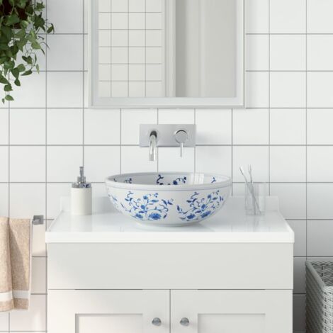 Lavabo sobre encimera redondo cerámica  y azul Φ41x14 cm