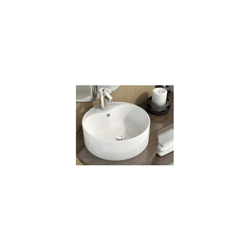 

LAVABO SOBRE ENCIMERA REDONDO DE CERÁMICA PARA BAÑO BLANCO MODELO Batna 47ØCM 15CM DE FONDO