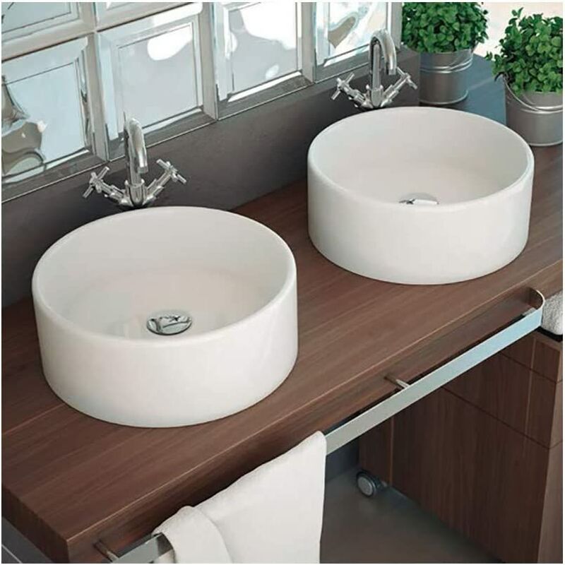 

LAVABO SOBRE ENCIMERA REDONDO DE CERÁMICA PARA BAÑO BLANCO MODELO Moa 40,5ØCM 15CM DE FONDO