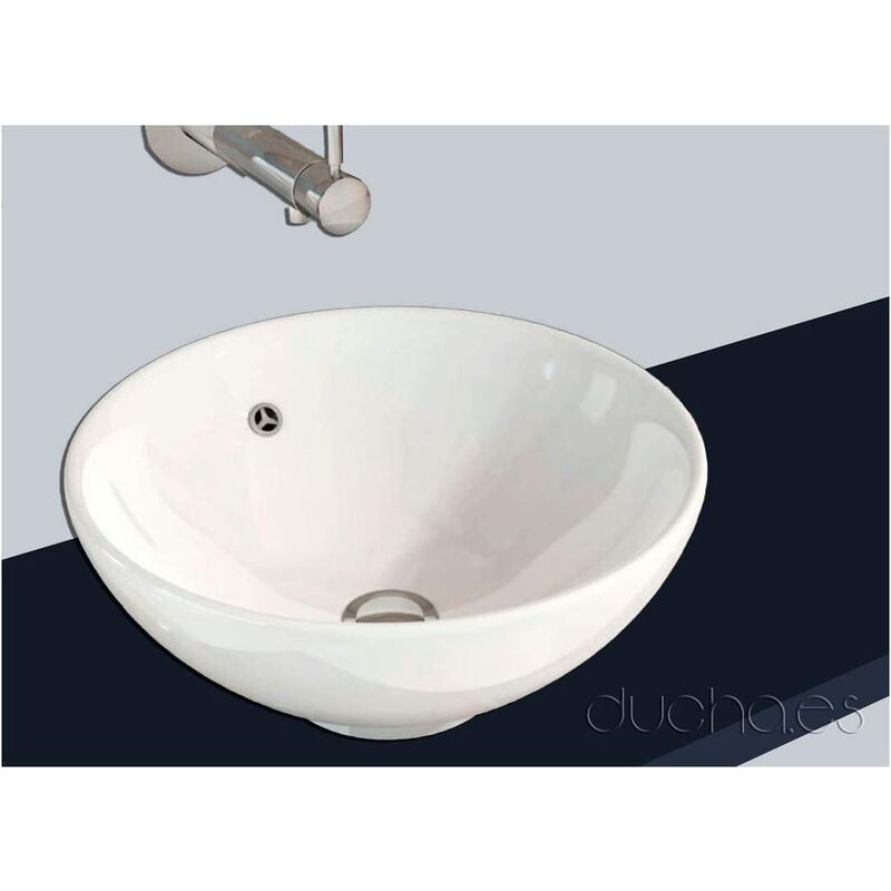 

LAVABO SOBRE ENCIMERA REDONDO DE CERÁMICA PARA BAÑO MODELO Hebe con Rebosadero 44ØCM 16CM DE FONDO