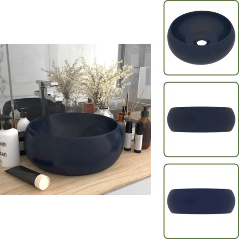 Lavabo sobre encimera - vidaXL Lavabo de lujo redondo cerámica azul oscuro mate 40x15 cm - Lavabo moderno