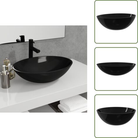 Lavabo sobre encimera - vidaXL Lavabo de vidrio negro 50x37x14 cm - Diseño moderno