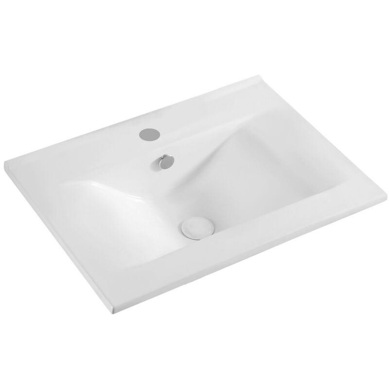 Lavabo soprapiano con foro rubinetto cm 62x46 bianco piletta non inclusa