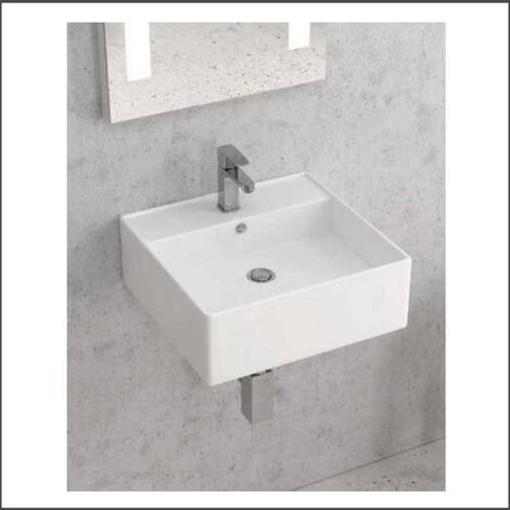 Lavabo Sospeso 46,5x46,5xh16 cm In Ceramica - Con Foro Troppopieno