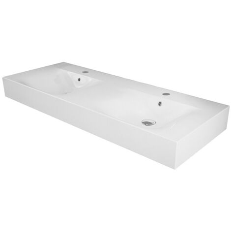 Lavabo sospeso doppio 120cm rettangolare in ceramica bianca Rak Des