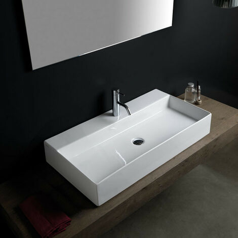 Lavabo Sospeso o d'Appoggio con Bordo Sottile - Lung. 60 cm - Ceramica Bianco