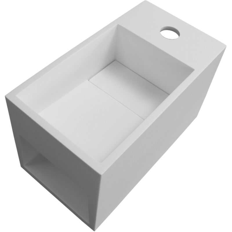 Lavabo sospeso PB2046 con vano portaoggetti laterale - Solid Stone - 33 x 18 x 20,5 cm – bianco opaco