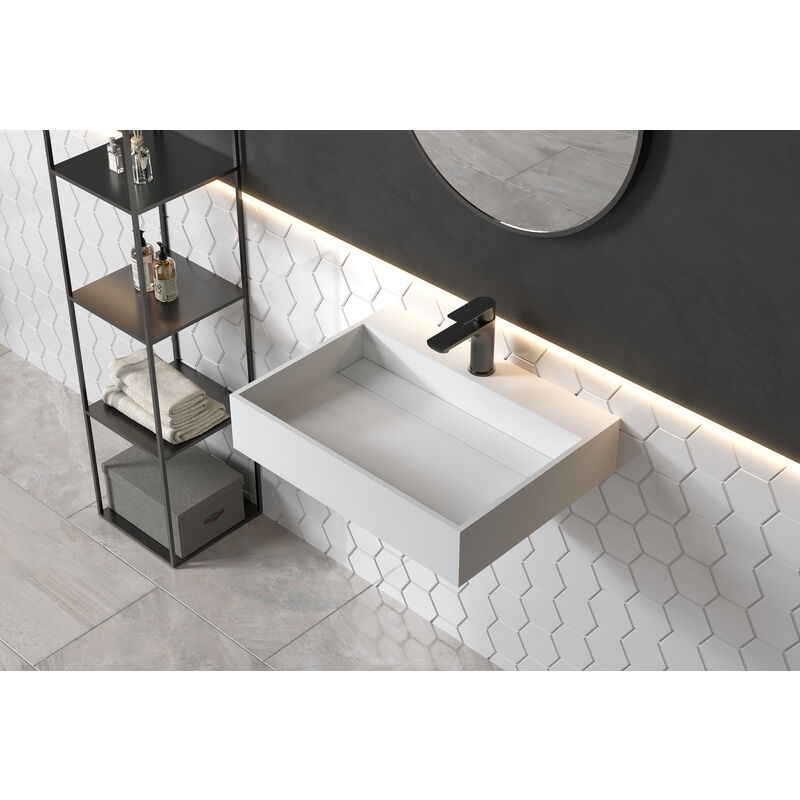 Lavandino Bagno In Pietra.Lavabo Sospeso Pb2080 In Pietra Solida Solid Surface 60 X 46 X 13 Cm Bianco Opaco