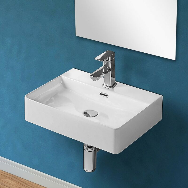 Image of Lavabo sospeso rettangolare 50x42 cm in ceramica bianco lucido