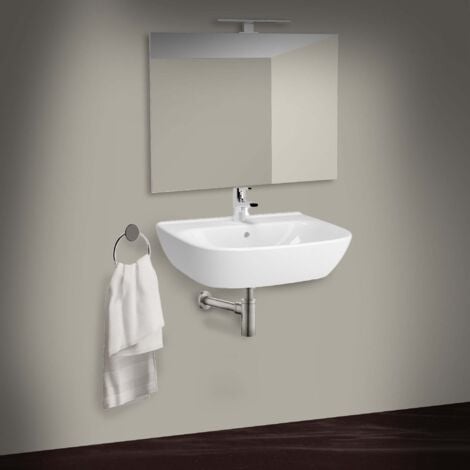 Lavabo Sospeso Per Disabili 65 Cm - Ceramica Bianca Lucida Con Poggia Gomiti - Foto 2