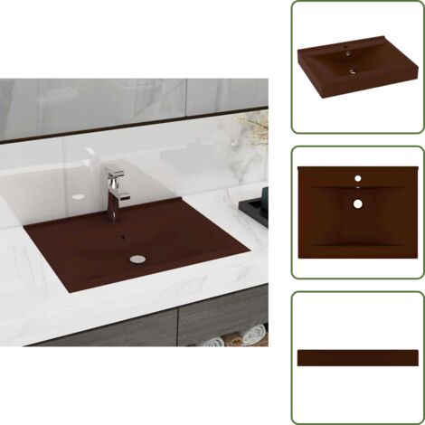 Lavabo sospeso - vidaXL Lavabo con Foro Rubinetto Marrone Scuro Opaco 60x46cm Ceramica - Lavabo per bagno