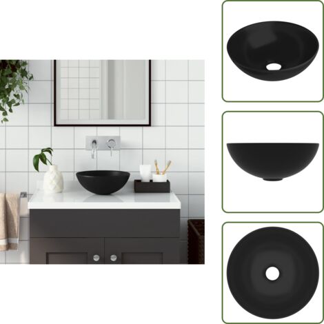 Lavabo superior - vidaXL Lavabo de cuarto de baño redondo cerámica negro mate - Drenaje de baño