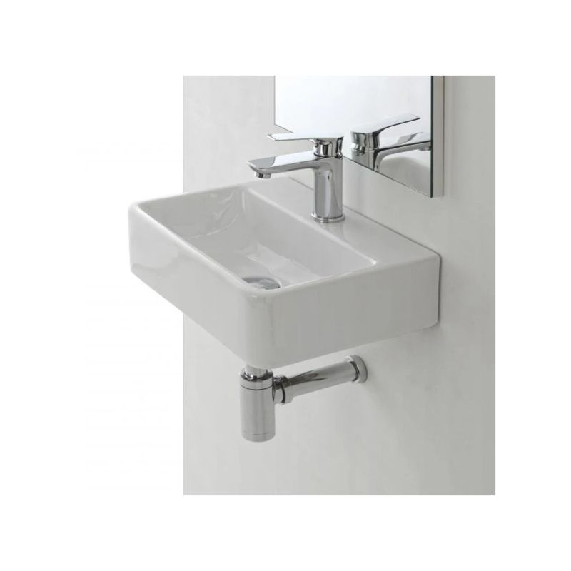 

Lavabo suspendido 40x29,5x11,5 cm en cerámica blanca brillante | Blanco - Standard