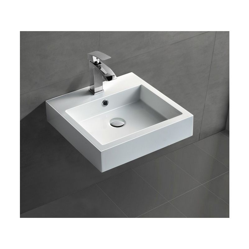 

Lavabo suspendido o sobre encimera BS6050 - blanco brillante en mármol fundido - 45 x 45 x 12, 5 cm