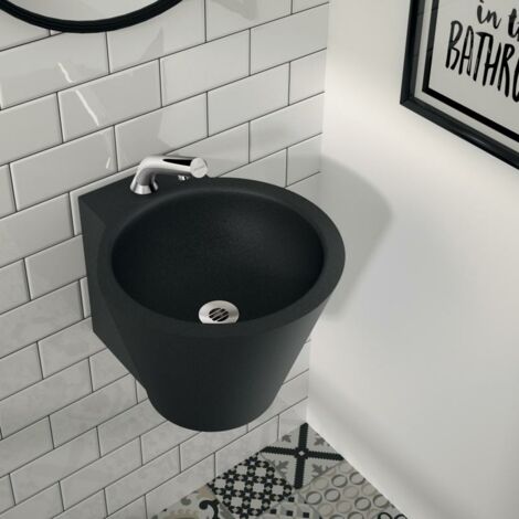 Lavabo suspendido - Redondo - 37,5 cm - Acero inoxidable negro - MINI BAILA