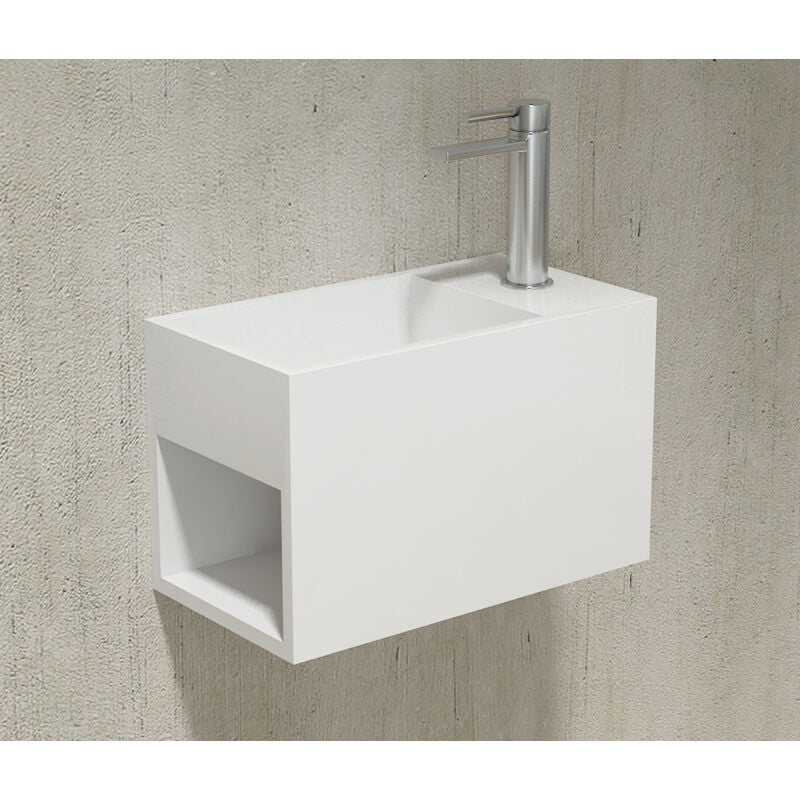Bernstein - Lavabo suspendu avec espace de rangement PB2046 en résine de synthèse (Solid Stone) - 33 x 18 x 20,5 cm – blanc mat