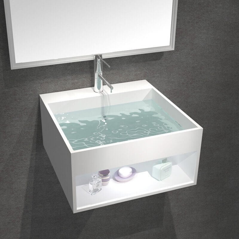 Lavabo Suspendu Carré - Solid Surface Blanc Mat - 50x50 cm - AllDay