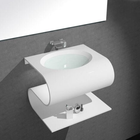 Lavabo Suspendu Design - Solid Surface Blanc Mat - 70x55 cm - Slide