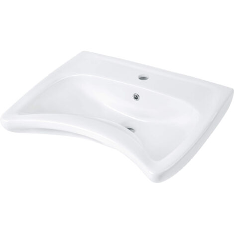 Lavabo suspendu en céramique avec base pour robinet blanc 60,5x50 cm - Latis