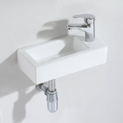 Lavabo suspendu en céramique blanche 37 x 18,5 x 9 cm – Installation murale facile – Résistant aux fissures et aux taches – ERIWB101SR – Eridanus