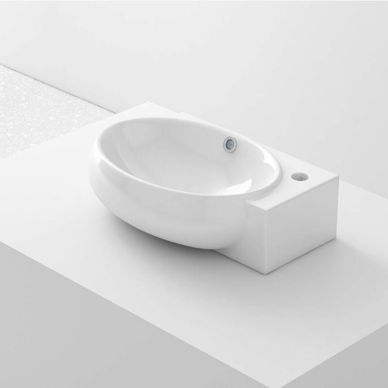 Lavabo suspendu oval-w céramique 43x12x28 cm blanc