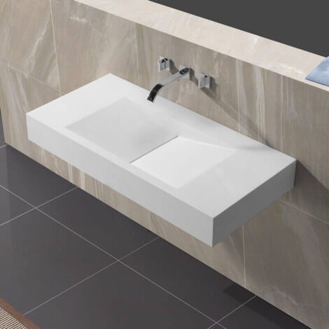 Lavabo Suspendu Rectangulaire - Solid surface Blanc Mat - 100x48 cm - Graphic