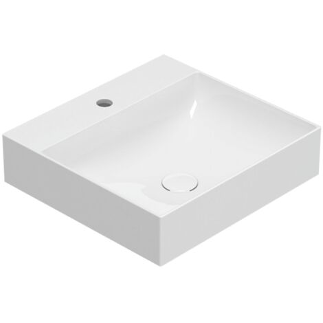 Lavabo T-Edge appoggio/sospeso cm. 50x47 in ceramica bianco