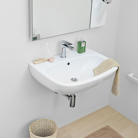 Lavabo Ten sospeso/su colonna cm. 65x51 semicircolare in ceramica