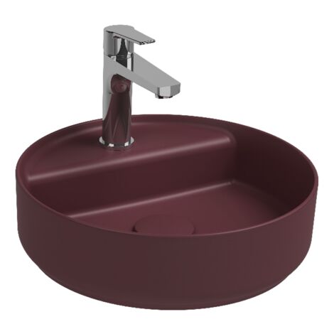 Lavabo tondo da appoggio senza troppo pieno in ceramica con foro rubinetto - Bordeaux Opaco