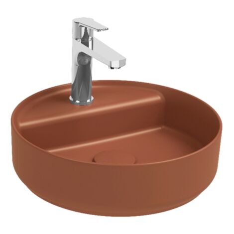 Lavabo tondo da appoggio senza troppo pieno in ceramica con foro rubinetto - Terracotta Opaco