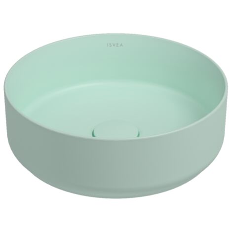 Lavabo tondo da appoggio senza troppo pieno in ceramica senza foro rubinetto - Menta Opaco