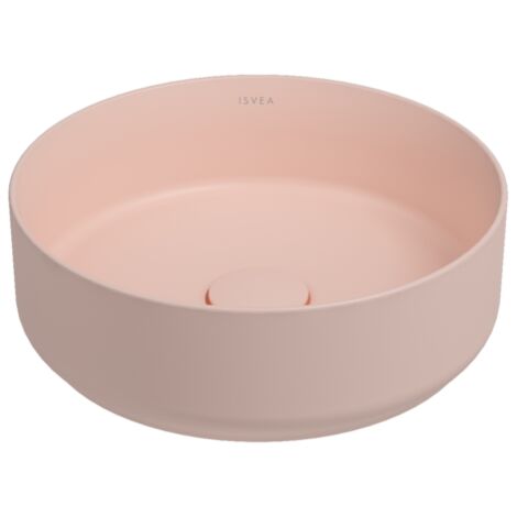 Lavabo tondo da appoggio senza troppo pieno in ceramica senza foro rubinetto - Salmone Opaco