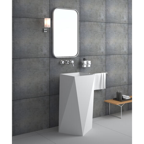 Lavabo totem quadrato da appoggio in resina minerale Bianco opaco - Zanaga