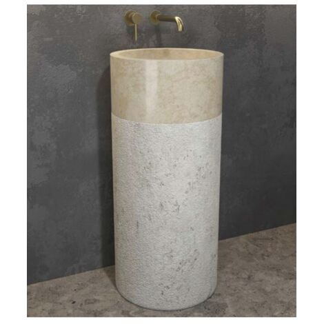 Lavabo totem ronde BORA CREAM à poser 41x92 cm en pierre