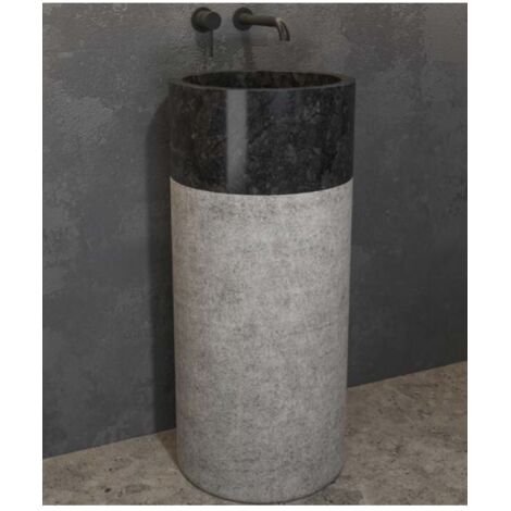 Lavabo totem ronde BORA NERO à poser 41x92 cm en pierre
