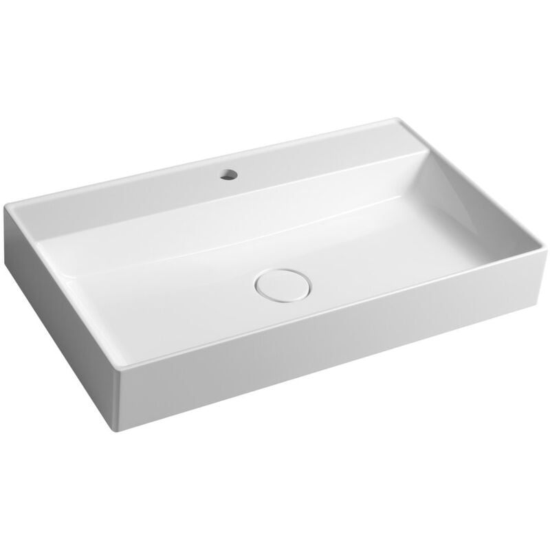 Lavabo twig comprenant couvercle de vidange 80x47cm, marbre cultivé, blanc