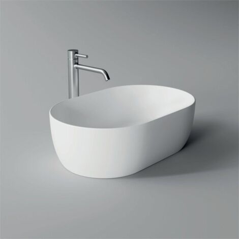 Lavabo Unica appoggio cm. 55x35 ovale in ceramica bianco di