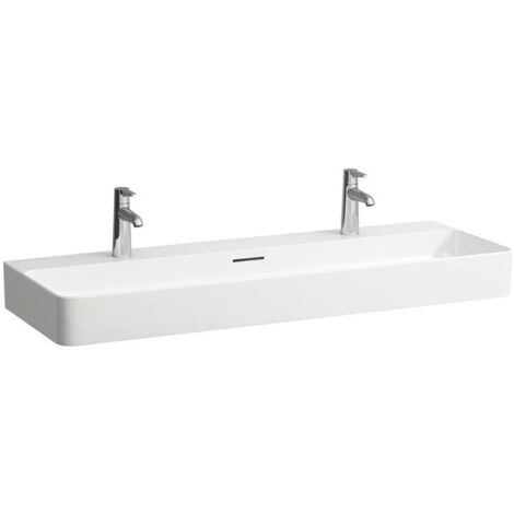 Lavabo VAL 1200 x 420 mm avec trop-plein, 2 trous pour robinetterie, blanc mat LAUFEN
