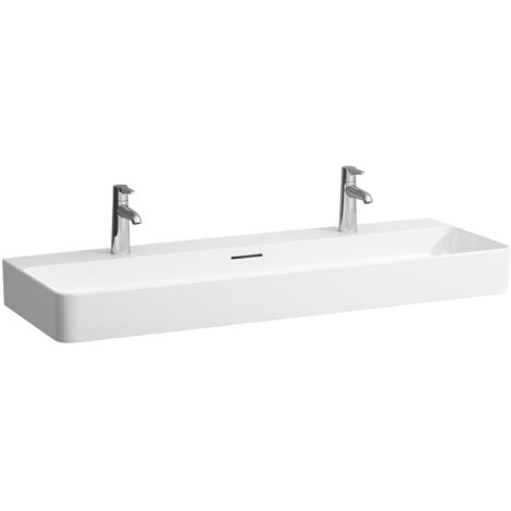 Lavabo VAL 1200 x 420 mm con troppopieno, 2 fori per rubinetteria in bianco LAUFEN