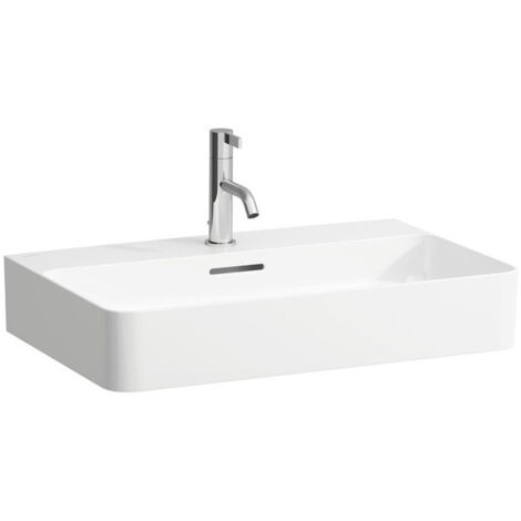 Lavabo VAL 650 x 420 mm avec trop-plein, 3 trous de robinetterie design blanc LAUFEN